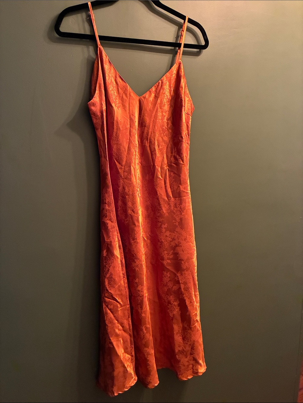 Lulu's Orange Jacquard Slip Midi Dress